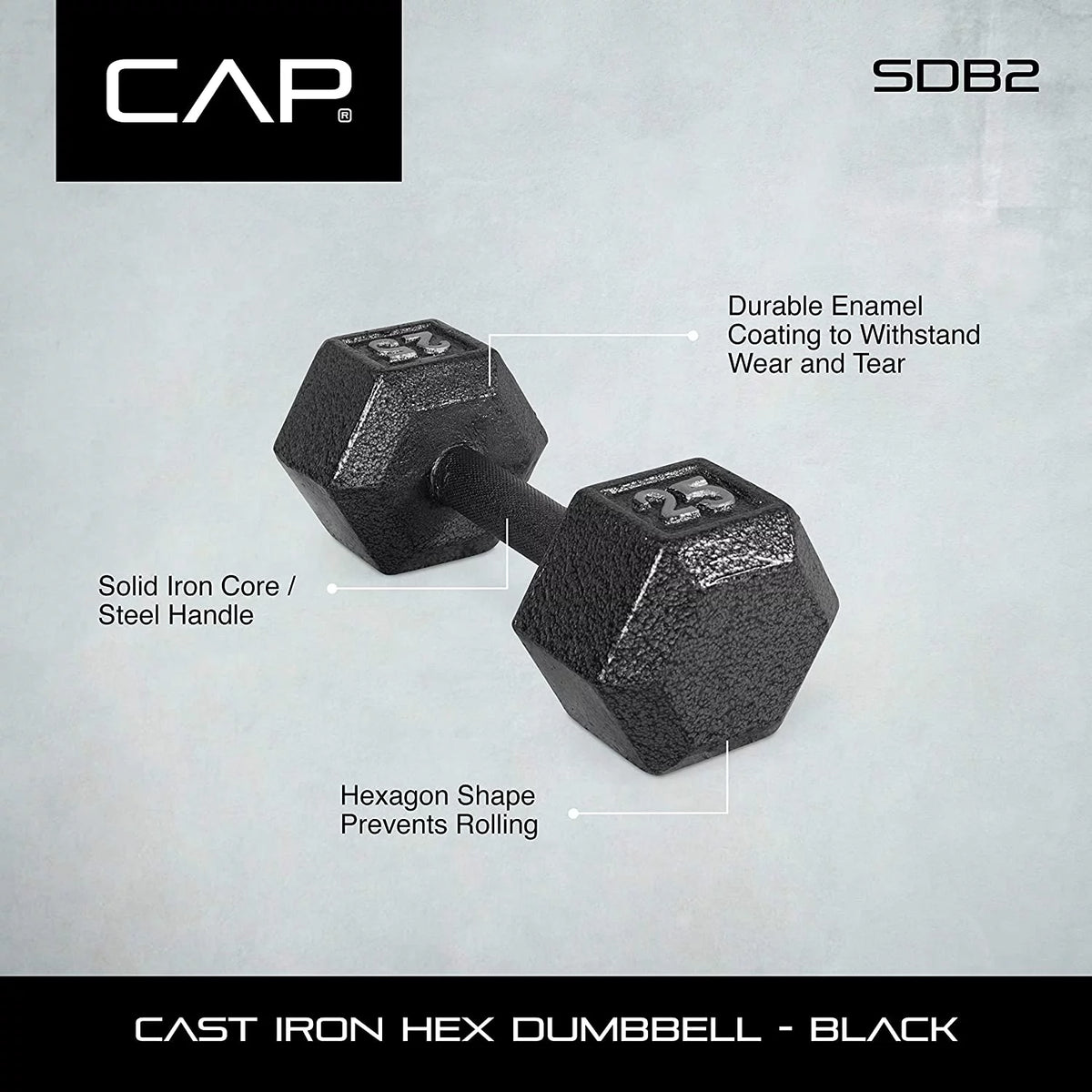CAP CAST IRON HEX DUMBBELL, BLACK, Single L366