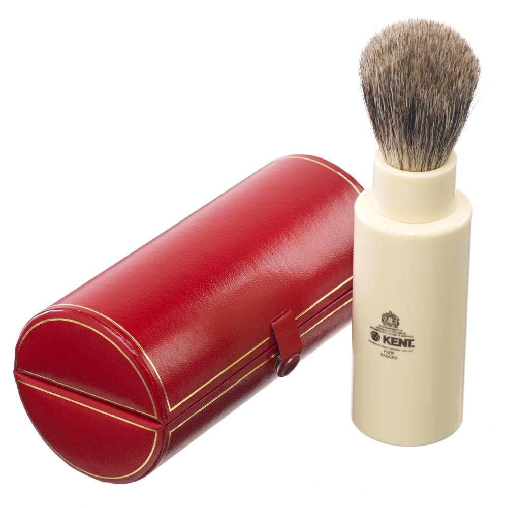 Traditional Small Travel Shaving Brush with Badger Bristles and Mock Ivory Base Q2396