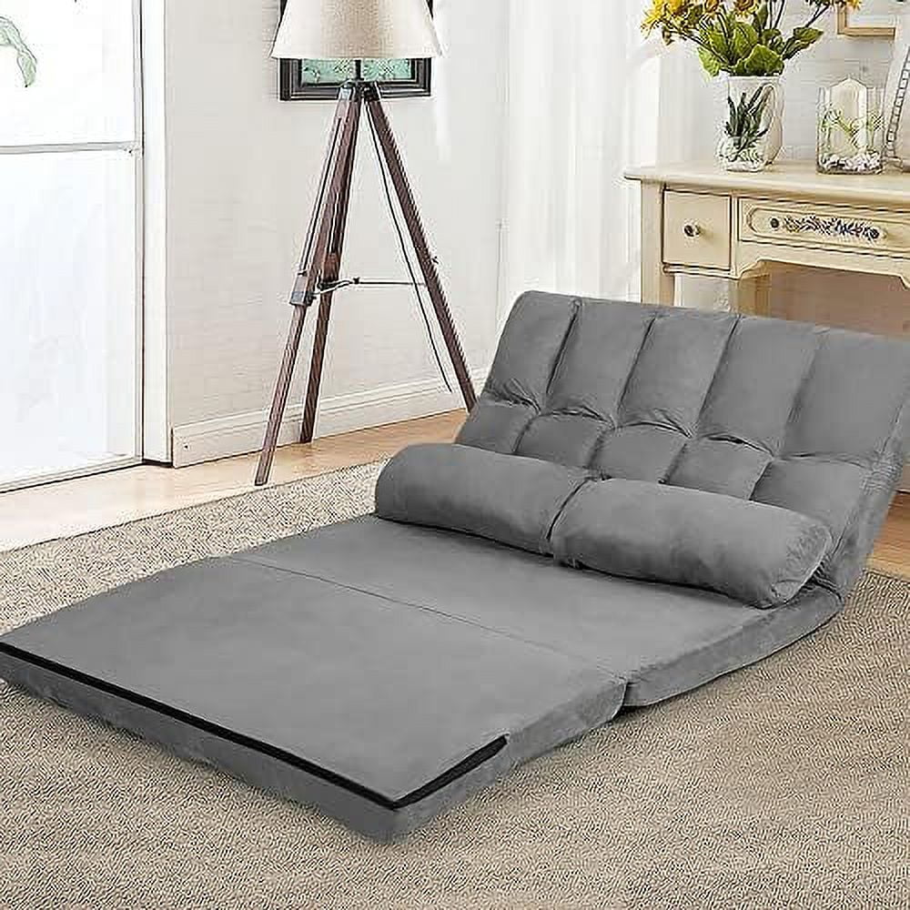 Foldable Floor Sofa with 2 Pillows & Suede Cloth Cover I25630