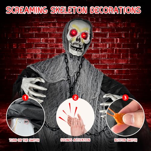 Life Size Animatronics Grim Reaper Halloween Decoration with Chain M93199