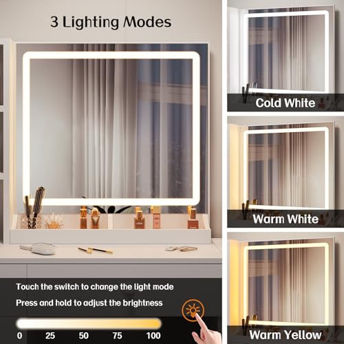 White Vanity Desk with Mirror and Lights A69407
