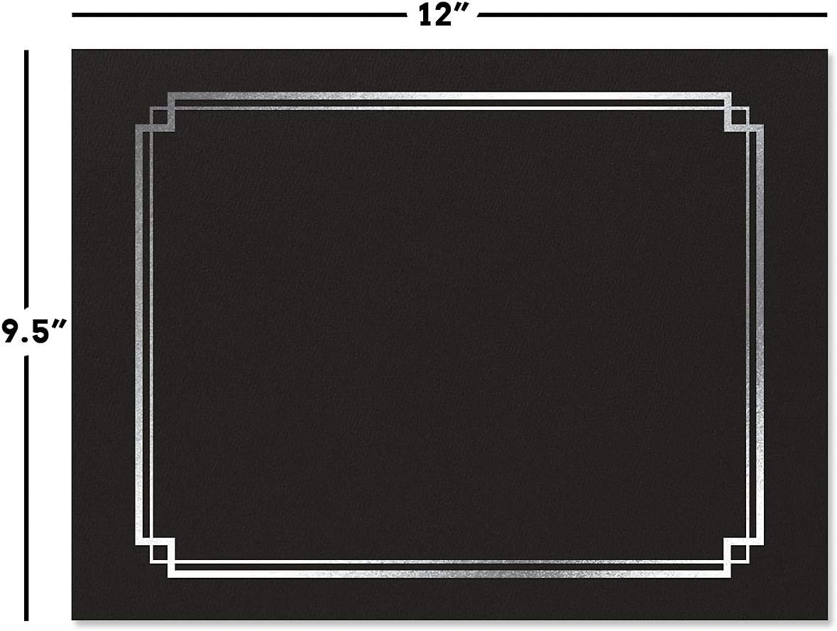 Black & Gold Certificate Holders, Pack of 25, Linen Cover, 9-1/2 x 12 H38215